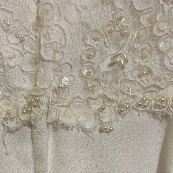 Vintage Wedding Empire Waist 9/10 Beaded BodiceRoundedCollar - Picture 8 of 15